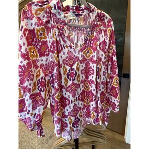 Christian Siriano Boho Artsy Blouse Top Shirt Open Collar‎ Size Large
